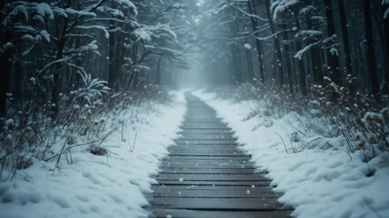 Snowy Wooden Path Through a Misty Forest - Powered by Adobe