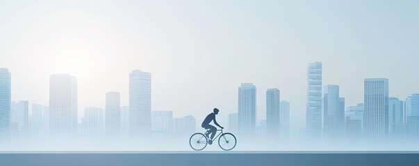 Silhouette of a cyclist in a misty city