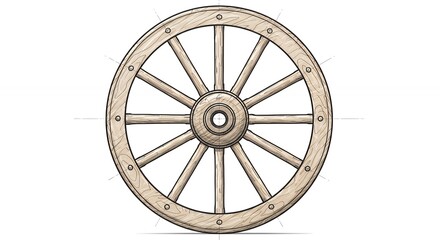Light beige wooden wagon wheel illustration