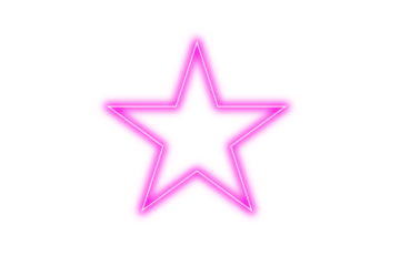 Purple neon star glowing isolated on transparent background. Bright vibrant neon light effect. Shining star for design. PNG element
