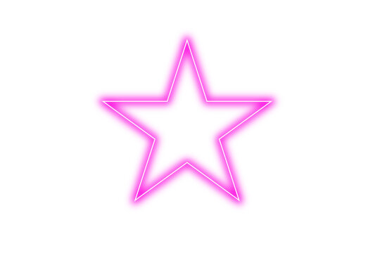 Purple neon star glowing isolated on transparent background. Bright vibrant neon light effect. Shining star for design. PNG element
