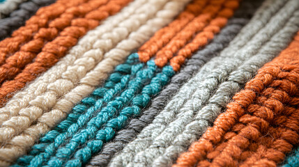 Colorful Knitted Textile: This close-up shot captures the intricate patterns and warm textures of a beautifully knitted textile, showcasing a harmonious blend of colors.