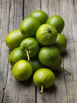 Limonia or Feronia limonia (L.) Swingle fruits on an old wooden background.