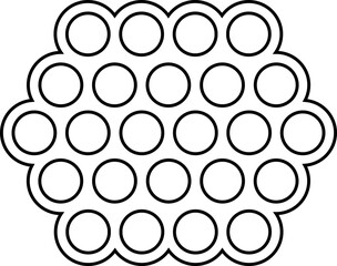 Dense array of circle outlines arranged in a tight hexagonal matrix with uniform spacing.