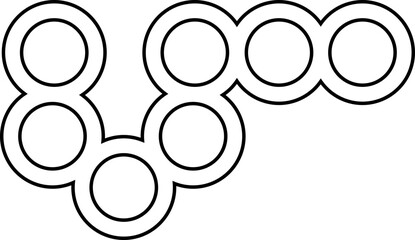 Linear sequence of circular outlines connected in a straight horizontal alignment.