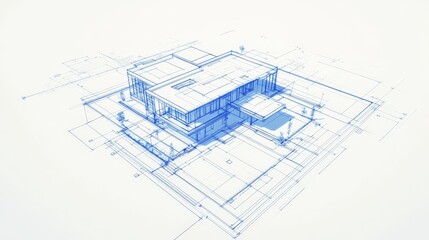 Fototapeta premium Architectural blueprint illustration of a modern house design.