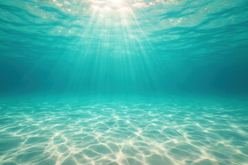 Sunbeam in ocean, sunlight shining through water.