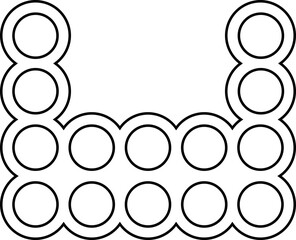 U-shaped arrangement of outlined circles forming a vertically stacked frame composition.