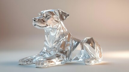 Crystal glass dog figurine with geometric design and elegant display