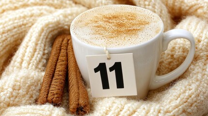 Coffee Cup with Cinnamon Sticks and Number 11