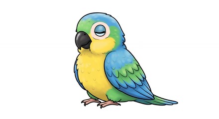 Sleeping colorful cartoon parrot illustration