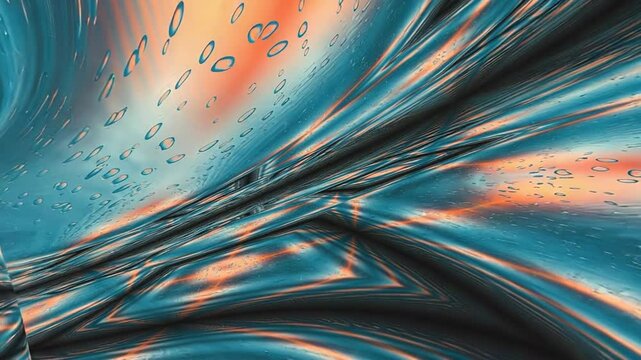 Metallic liquid surface distorting with binary code rain
