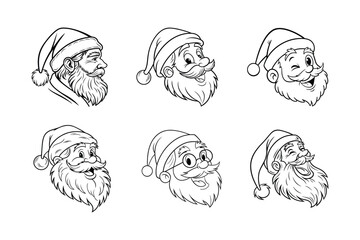 Santa head line art vector bundle  illustration, Santa head line art 
