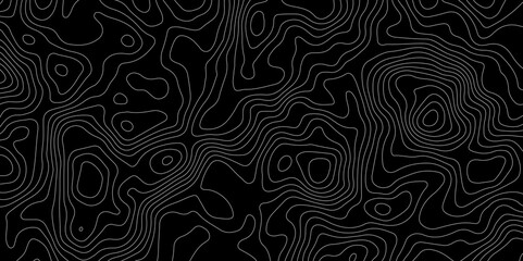 Fototapeta premium Black background topography contour map with black curve lines. luxury topographic wavy pattern and geographic grid map patterns, topography line map. Vintage outdoors style