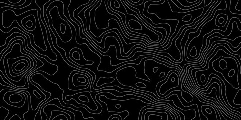 Black background topography contour map with black curve lines. luxury topographic wavy pattern and geographic grid map patterns, topography line map. Vintage outdoors style