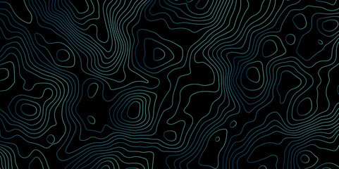 Black background topography contour map with black curve lines. luxury topographic wavy pattern and geographic grid map patterns, topography line map. Vintage outdoors style
