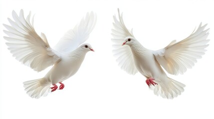 Obraz premium Serene Collage of Two Free-Flying Doves Against a Pure White Canvas