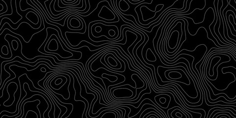 Fototapeta premium Black background topography contour map with black curve lines. luxury topographic wavy pattern and geographic grid map patterns, topography line map. Vintage outdoors style