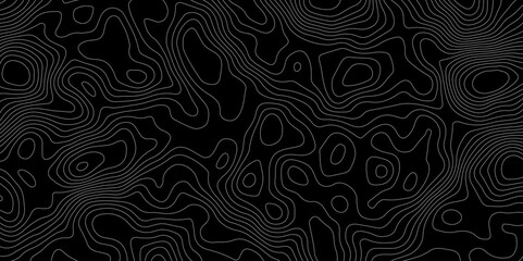 Black background topography contour map with black curve lines. luxury topographic wavy pattern and geographic grid map patterns, topography line map. Vintage outdoors style