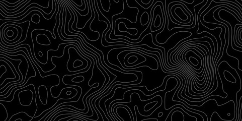 Fototapeta premium Black background topography contour map with black curve lines. luxury topographic wavy pattern and geographic grid map patterns, topography line map. Vintage outdoors style