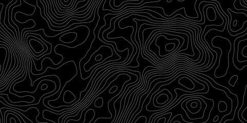 Black background topography contour map with black curve lines. luxury topographic wavy pattern and geographic grid map patterns, topography line map. Vintage outdoors style