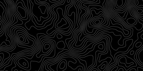 Black background topography contour map with black curve lines. luxury topographic wavy pattern and geographic grid map patterns, topography line map. Vintage outdoors style