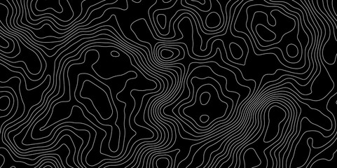 Obraz premium Black background topography contour map with black curve lines. luxury topographic wavy pattern and geographic grid map patterns, topography line map. Vintage outdoors style
