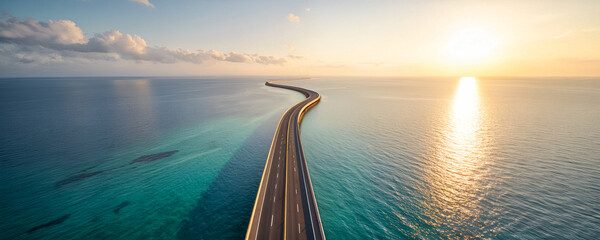 Immagine raffigurante un tratto di strada che si snoda sulle acque di un mare che si perde all'orizzonte