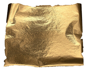 Torn, rippled gold foil texture with a glossy, pearlescent finish. Frayed, damaged edges creating a