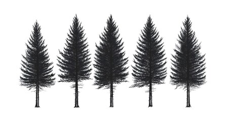 "Pine Tree Silhouettes &ndash; Black and White Vector Illustration of Evergreen Forest Trees"