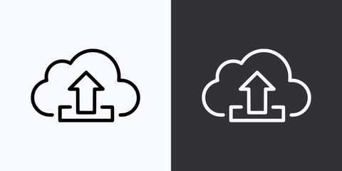 Cloud Upload Icon – Vector Outline – Black and White Preview