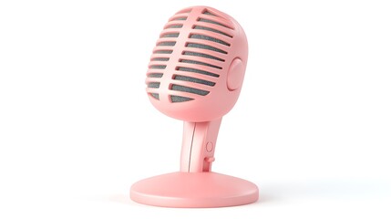 3d rendering of pink studio microphone on stand isolated on white background for music image