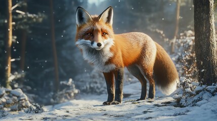 Obraz premium Red Fox in Winter Wonderland 3D Illustration