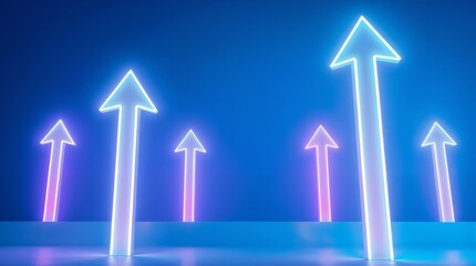 Abstract glowing neon arrows pointing upwards, symbolizing success and growth