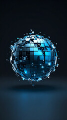 Floating Abstract Planet Made of Modular Tech Pieces and Glowing Nodes, Isolated on Dark Background