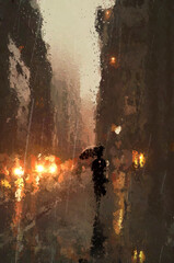 Fototapeta premium A Sad Autumn Evening a very old digital oil painting of mine photoshop, procreate and lens flare were used in its production