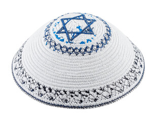 White Kippah with Blue Star