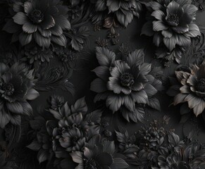 Luxurious black charcoal floral wallpaper pattern  Intricate design, stylish interior , black and white, home decor, sophisticated