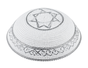 White Kippah with Silver Star