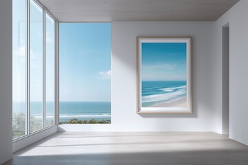 Calm ocean view painting in contemporary living room relaxing atmosphere modern interior design