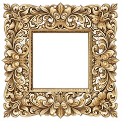 Ornate Gold Picture Frame with Detailed Carving on White Background