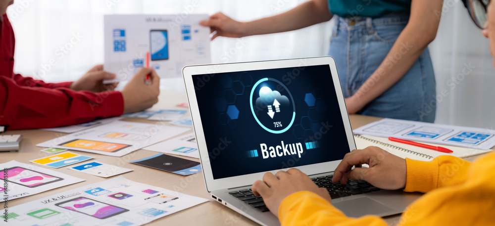 Poster backup storage data internet technology business concept. database storage cloud technology file dat