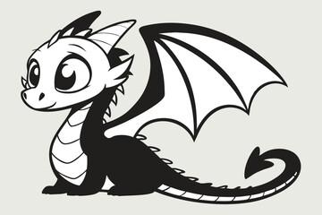 vector illustration of a Black and White Baby Dragon