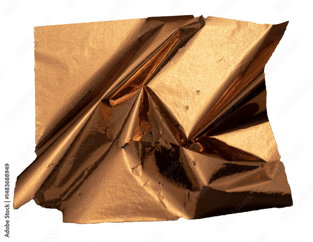 Poster Torn, rippled bronze foil texture with a glossy, pearlescent finish. Frayed, damaged edges creating