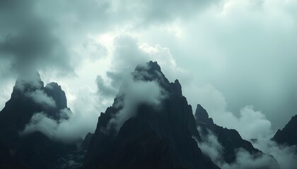 Fototapeta premium a mountain range with clouds and mountains in the background