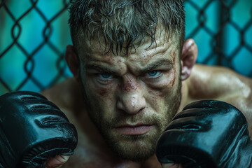 Close-Up of a Determined Martial Artist Ready to Fight in the Ring