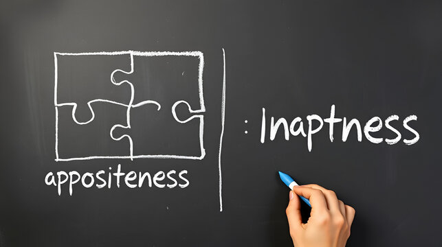 Ploblem solving. Chalk sketch of two puzzles with words appositeness and inaptness