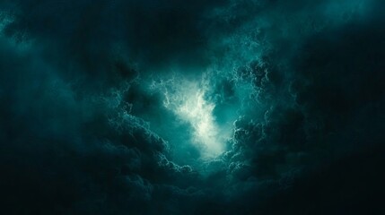 Fototapeta premium Dramatic Dark Teal Cloudscape Abstract Background Digital Art Mysterious Moody Atmosphere Deep Teal Green Night Sky Cloud Formation Heavenly Light 