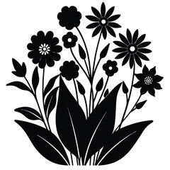 blooming flowerbed with ornamental grass