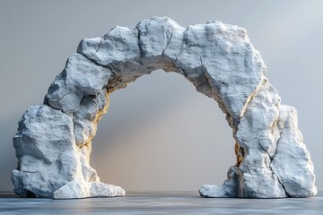 Textured Rock Archway Mockup with Natural Stone Look and Subtle Golden Accents on Gray Background &ndash; Elegant Display for Design and Branding

